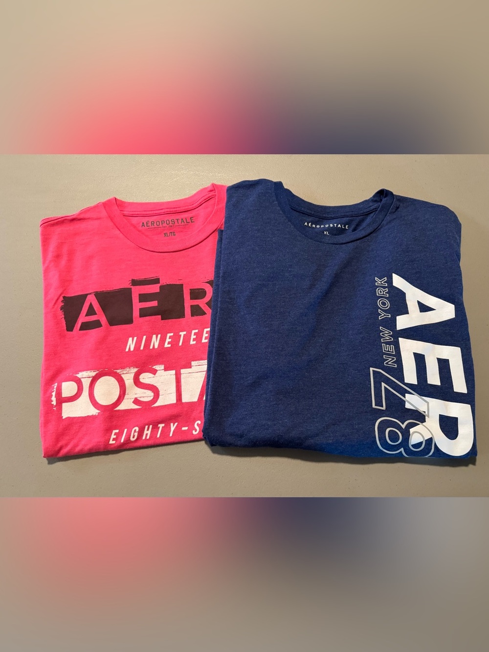 Aeropostale Mens Pink and Navy Blue Shirts XL